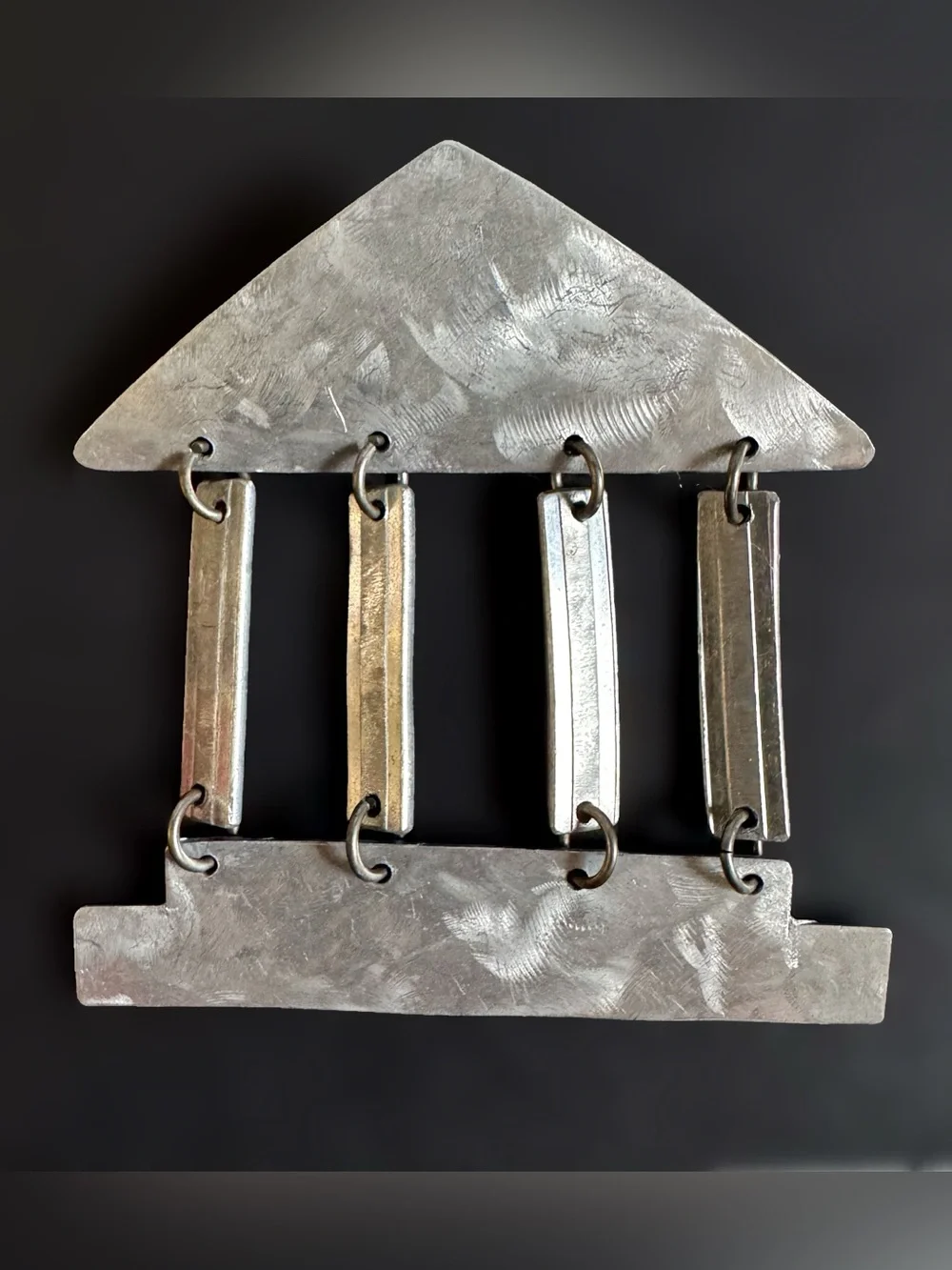 Vtg Jill Fagin Aluminum Architectural Modernist Brooch Pin Statement Signed